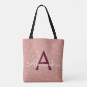Roze Rose Gold Bourgondische Sparkle Elegant Monog Tote Bag (Achterkant)