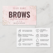 Roze Rose Gold Brows Aftercare Card Visitekaartje (Voorkant / Achterkant)