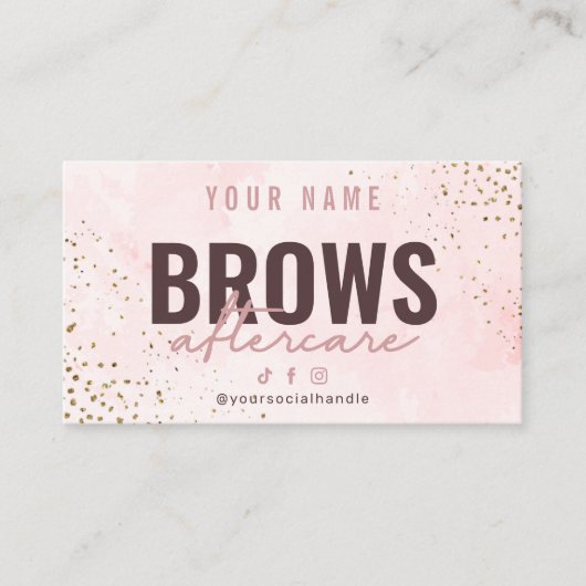 Roze Rose Gold Brows Aftercare Card Visitekaartje (Voorkant)