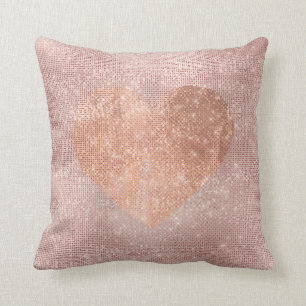 Roze Rose Gold Brush Heart Sequin Sparkly Kussen