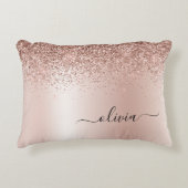 Roze Rose Gold Brushed Metal Monogram Name Accent Kussen (Voorkant)