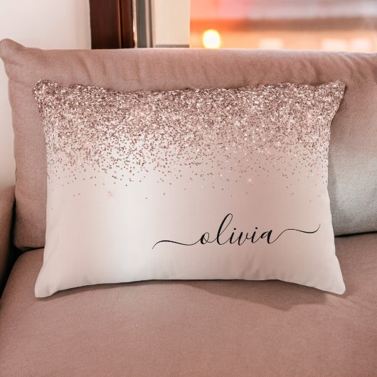 Roze Rose Gold Brushed Metal Monogram Name Accent Kussen
