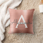 Roze Rose Gold Brushed Metal Monogram Name Kussen (Deken)