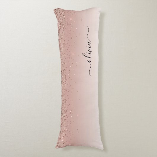 Roze Rose Gold Brushed Metal Monogram Name Lichaamskussen (Voorkant Verticaal)