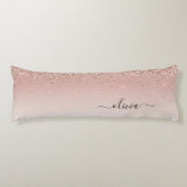 Roze Rose Gold Brushed Metal Monogram Name Lichaamskussen (Voorkant)