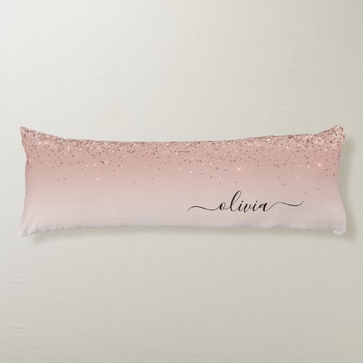 Roze Rose Gold Brushed Metal Monogram Name Lichaamskussen (Voorkant)