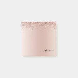 Roze Rose Gold Brushed Metal Monogram Name Post-it® Notes
