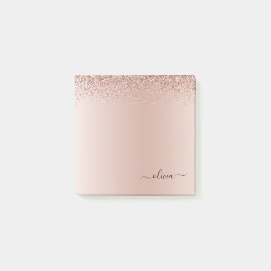Roze Rose Gold Brushed Metal Monogram Name Post-it® Notes (Voorkant)