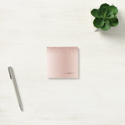 Roze Rose Gold Brushed Metal Monogram Name Post-it® Notes (Kantoor)