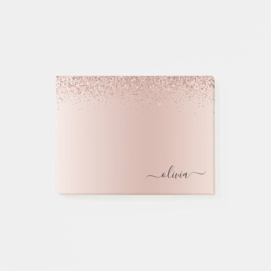 Roze Rose Gold Brushed Metal Monogram Name Post-it® Notes (Voorkant)