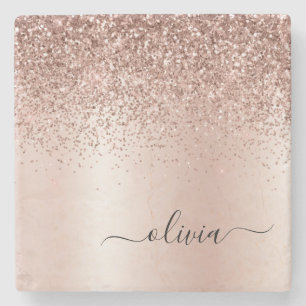 Roze Rose Gold Brushed Metal Monogram Name Stenen Onderzetter