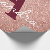 Roze Rose Gold Burgundy Glitter Sparkle Monogram Cadeaupapier (Hoek)