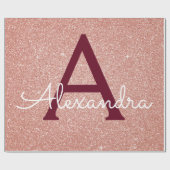 Roze Rose Gold Burgundy Glitter Sparkle Monogram Cadeaupapier (Vlak)