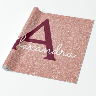 Roze Rose Gold Burgundy Glitter Sparkle Monogram Cadeaupapier
