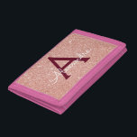 Roze Rose Gold Burgundy Glitter & Sparkle Monogram Drievoud Portemonnee<br><div class="desc">Roze Rose Gold en Bourgogne Faux Glitter en Sparkle Elegant Nylon Wallet. Deze nylon portemonnee kan worden aangepast om uw initiaal en voornaam op te nemen.</div>