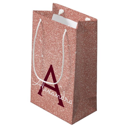 Roze Rose Gold Burgundy Glitter Sparkle Monogram Klein Cadeauzakje (Achterkant Gekanteld)
