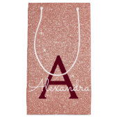 Roze Rose Gold Burgundy Glitter Sparkle Monogram Klein Cadeauzakje (Voorkant)