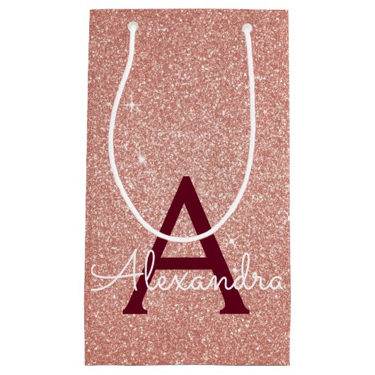 Roze Rose Gold Burgundy Glitter Sparkle Monogram Klein Cadeauzakje (Voorkant)