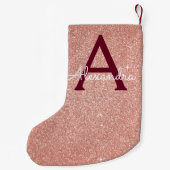Roze Rose Gold Burgundy Glitter Sparkle Monogram Kleine Kerstsok (Achterkant)