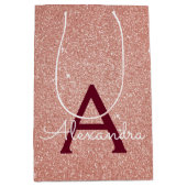 Roze Rose Gold Burgundy Glitter Sparkle Monogram Medium Cadeauzakje (Voorkant)