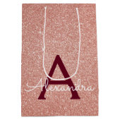 Roze Rose Gold Burgundy Glitter Sparkle Monogram Medium Cadeauzakje (Achterkant)