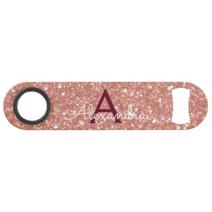 Roze Rose Gold Burgundy Glitter & Sparkle Monogram Speed Flessenopener