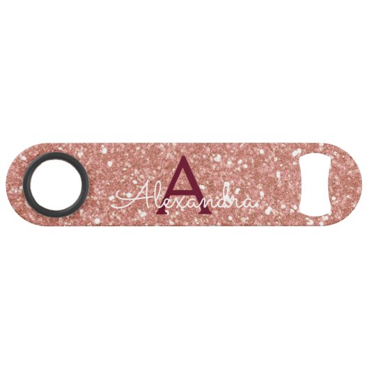 Roze Rose Gold Burgundy Glitter & Sparkle Monogram Speed Flessenopener (Voorkant (Horizontaal))