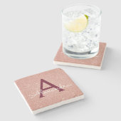 Roze Rose Gold Burgundy Glitter & Sparkle Monogram Stenen Onderzetter (Zijkant)