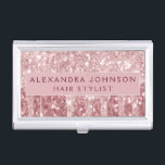 Roze Rose Gold Burgundy Glitter Sparkle Monogram Visitekaarthouder<br><div class="desc">Blush Pink - Roos Gold en Bourgogne Faux Dripping Glitter en Sparkle Elegant Girly visitekaarthouder. Deze visitekaarthouder kan worden aangepast om uw voor- en achternaam op te nemen.</div>