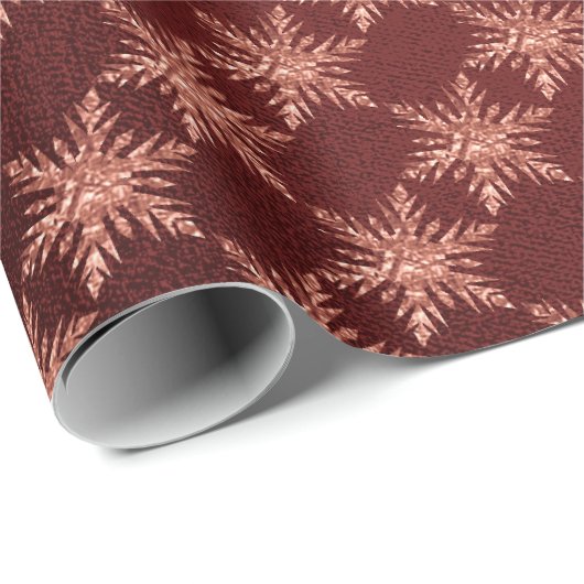 Roze Rose Gold Burgundy Merry Snowflake Cadeaupapier (Rol Hoek)