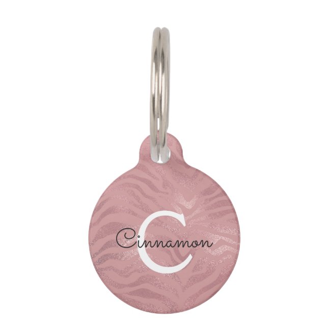 Roze Rose Gold Cheetah Print Monogram Naam Huisdierpenning (Voorkant)