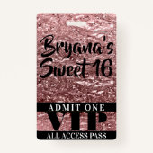 Roze Rose Gold Chrome Shine Sweet 16 VIP Pass Badge (Achterkant)