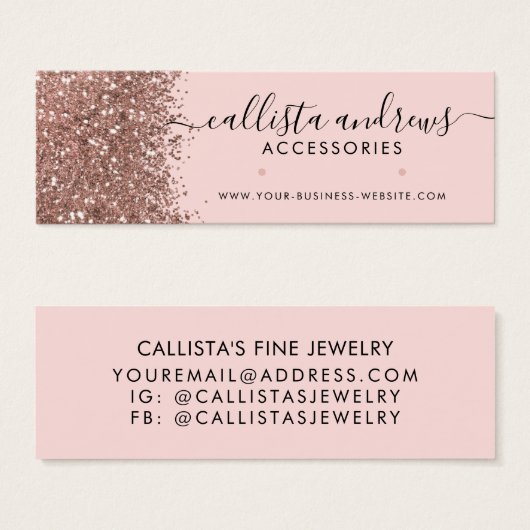 Roze Rose Gold Confetti Glitter Earning Display Mini Visitekaartjes (Voorkant /achterkant)