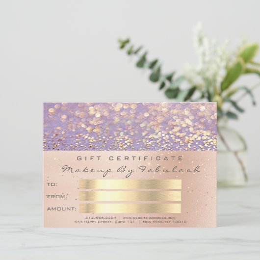 Roze Rose Gold Confetti Paarse Makeup Gift Kaart (Staand voorkant)