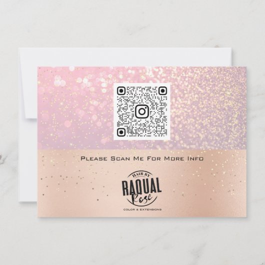 Roze Rose Gold Confetti QR Code Logo Beauty Studio (Achterkant)