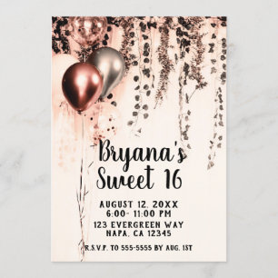 Roze Rose Gold Cream Metallic Balloons Sweet 16 Kaart