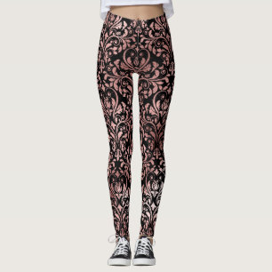 Roze Rose Gold Damask Black Leggings