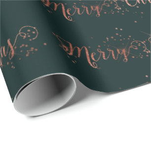 Roze Rose Gold Deep Green-kerstscript Cadeaupapier