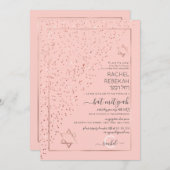 Roze Rose Gold Diagonaal Confetti Bat Mitzvah Kaart (Voorkant / Achterkant)