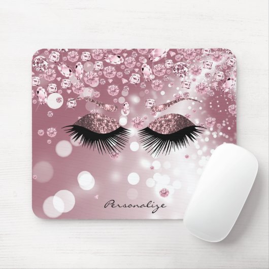 Roze Rose Gold Diamond en Roos Gold Glitter Eyes Muismat (Met muis)