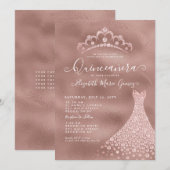 Roze Rose Gold Diamond Tiara Dress Quinceanera Kaart (Voorkant / Achterkant)