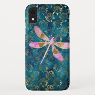Roze Rose Gold Dragonfly op Turquoise Blue Folie Case-Mate iPhone Case