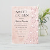 Roze Rose Gold Dress Glitter Sweet 16 Party Kaart (Staand voorkant)