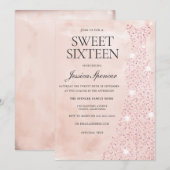 Roze Rose Gold Dress Glitter Sweet 16 Party Kaart (Voorkant / Achterkant)