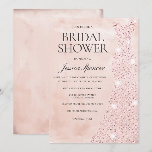 Roze Rose Gold Dress Glitter Vrijgezellenfeest Kaart (Voorkant / Achterkant)