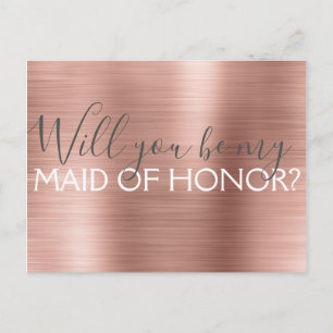 Roze Rose Gold Elegant en Modern Maid of Honor Uitnodiging Briefkaart