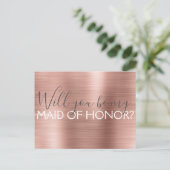 Roze Rose Gold Elegant en Modern Maid of Honor Uitnodiging Briefkaart (Staand voorkant)