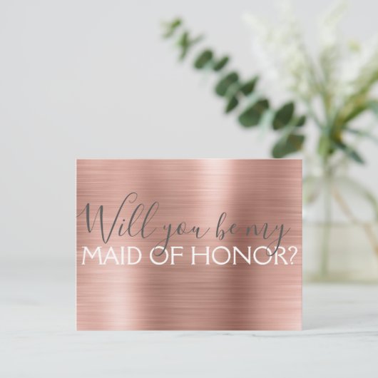 Roze Rose Gold Elegant en Modern Maid of Honor Uitnodiging Briefkaart (Staand voorkant)