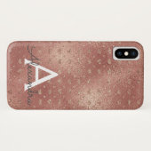Roze Rose Gold Elegant Hartpatroon Monogram Case-Mate iPhone Case (Achterkant (horizontaal))