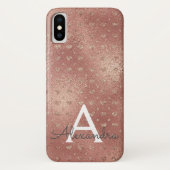 Roze Rose Gold Elegant Hartpatroon Monogram Case-Mate iPhone Case (Achterkant)